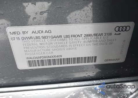 2016 Audi A8 L 3.0T из США, поврежденный, VIN WAU34AFD8GN005409